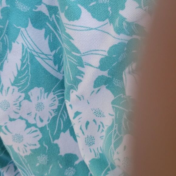 Lands' End Tropical Print Floral Teal White Top Sz XL (18) - Picture 5 of 6